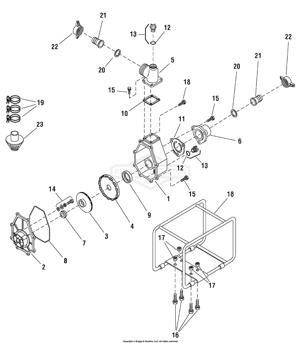 Trash Pump Diagram and Parts List for 073007-0 (WPK3-45)(SCH5050BS) Briggs and Stratton Water Pump